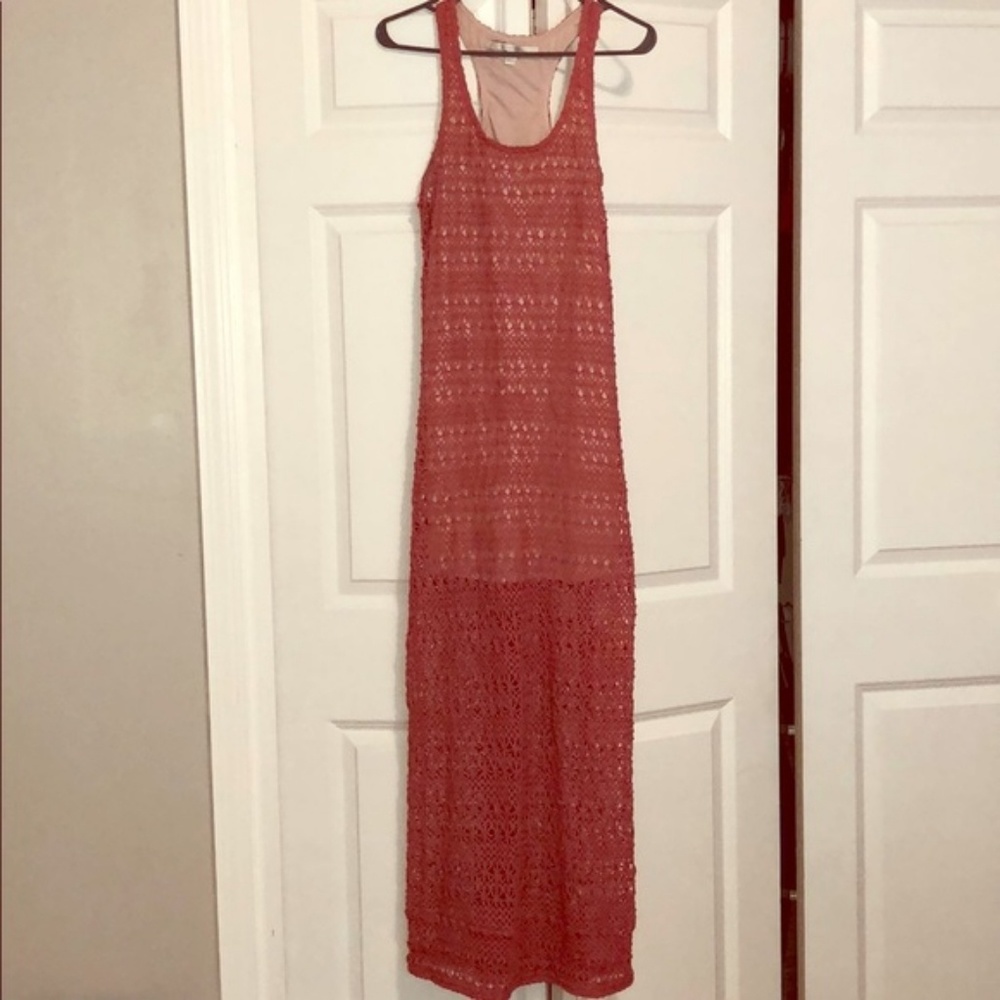 LC Lauren Conrad Pink Crochet Racerback Maxi Dress